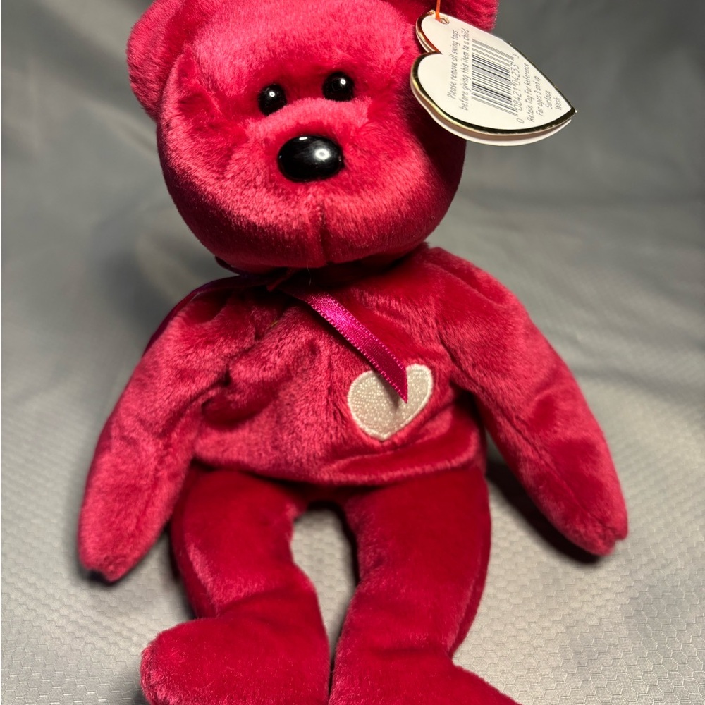 Ty Beanie Baby Valentina Bear- Magenta- White Heart- With Tags Error 1998/1999